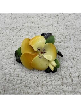 Vintage Cara China Staffordshire England Yellow Pansy Flower Brooch Pi